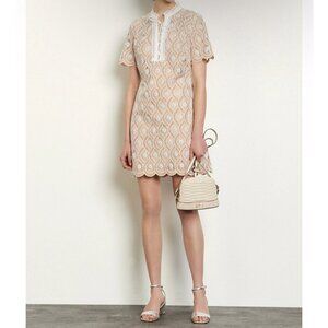 Sandro short broderie anglaise dress, Tan/ white, Size 36